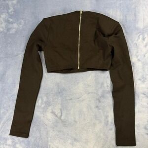 Fashion Nova black  long sleeve crop top with gold zipper Size S